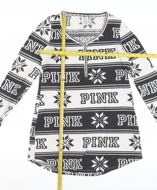 Victoria's Secret PINK Womens Black Fair Isle Long Sleeve Nightshirt S