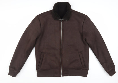 Next Men's Brown Bomber Jacket M Regular Fit Full Zip Polyester