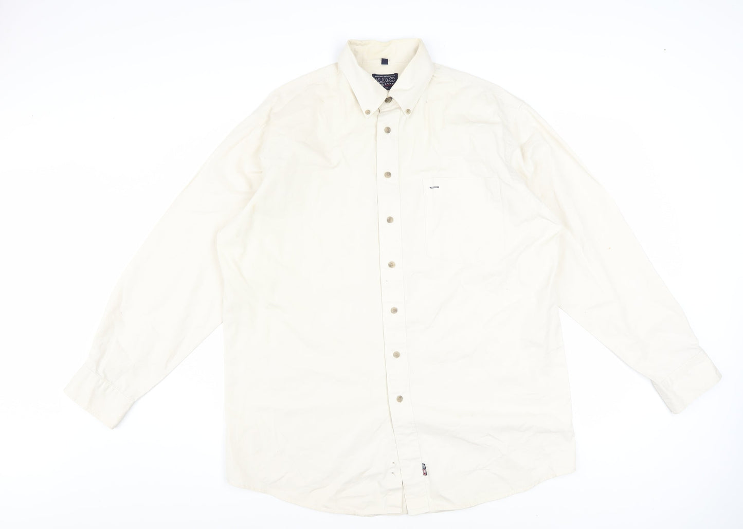 H.D.C Sports Men's Ivory Long Sleeve Button-Down Cotton Shirt Size 16.5