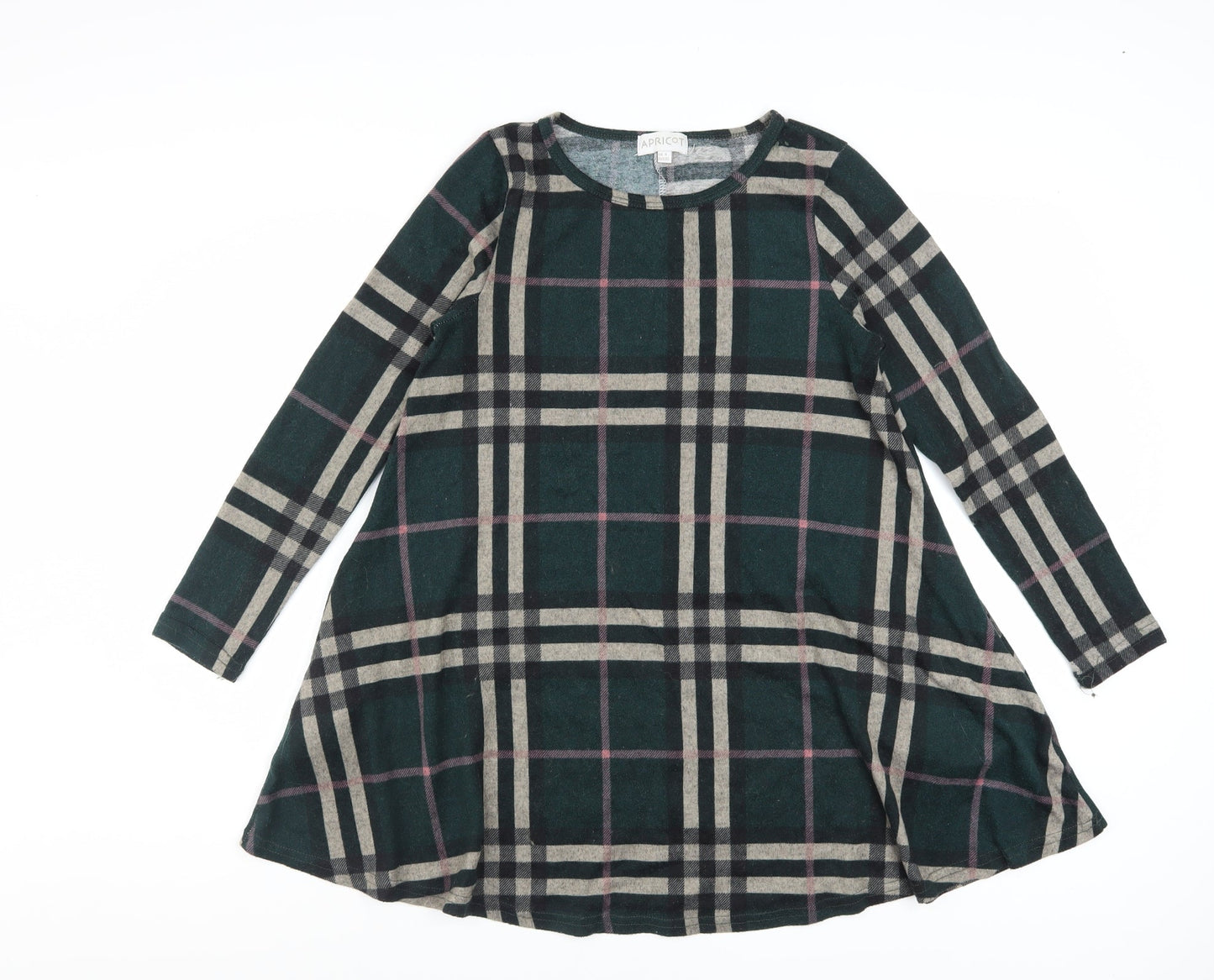 Apricot Women Green Check Shift Dress UK 8 Long Sleeve Casual