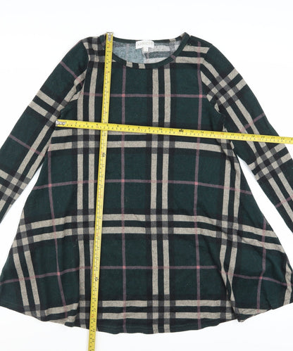 Apricot Women Green Check Shift Dress UK 8 Long Sleeve Casual