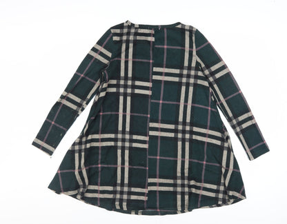 Apricot Women Green Check Shift Dress UK 8 Long Sleeve Casual
