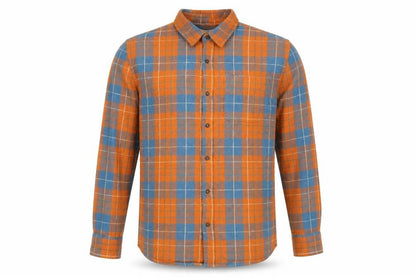 MICLO Men's Orange Blue Check Flannel Cotton Long Sleeve Shirt XL