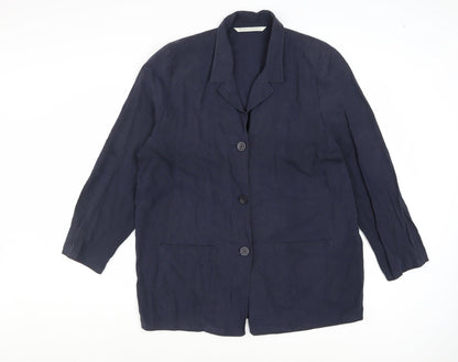 Marks and Spencer Women Blue Linen Blend Blazer Size 18 Classic Mid-Length