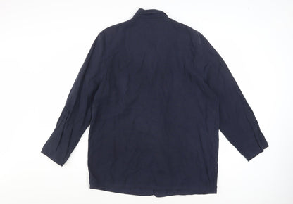 Marks and Spencer Women Blue Linen Blend Blazer Size 18 Classic Mid-Length