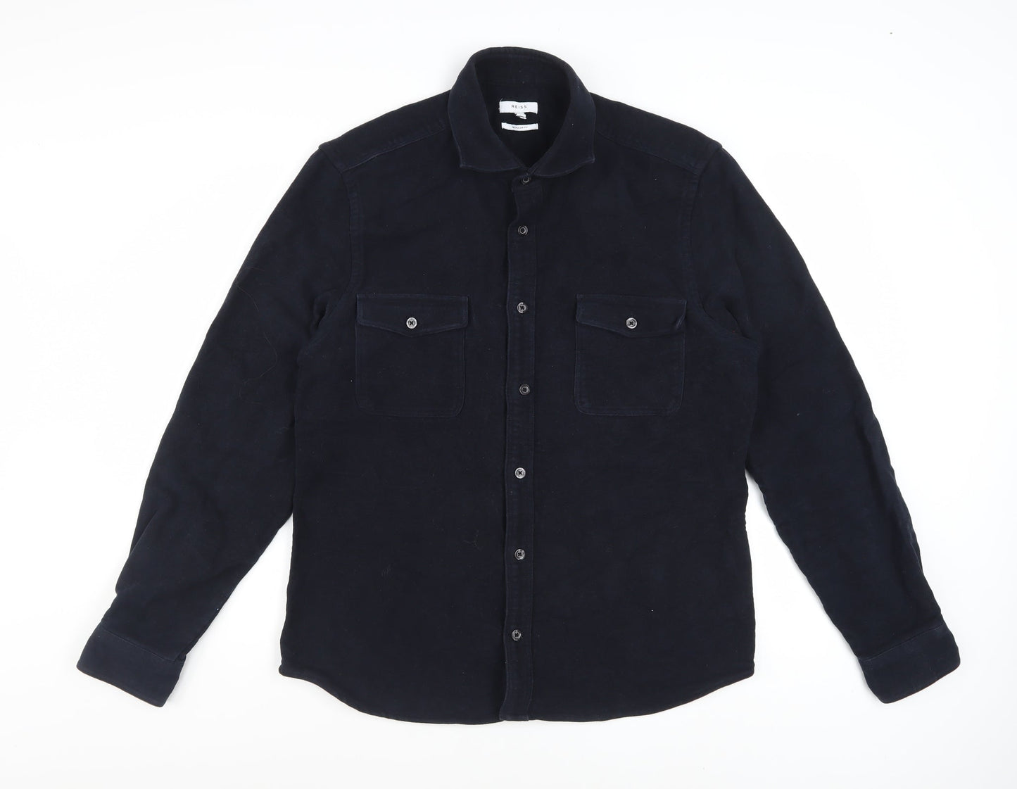 Reiss Men's Navy Blue Regular Fit Cotton Button-Up Shirt XL