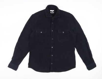 Reiss Men's Navy Blue Regular Fit Cotton Button-Up Shirt XL