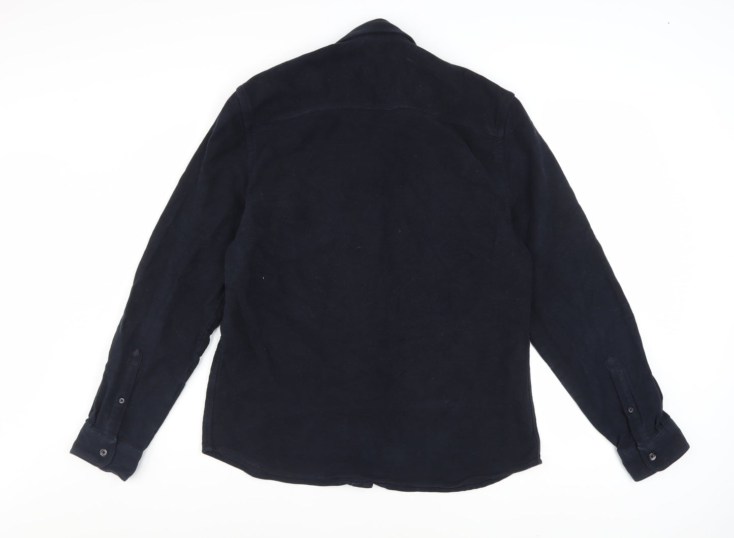 Reiss Men's Navy Blue Regular Fit Cotton Button-Up Shirt XL
