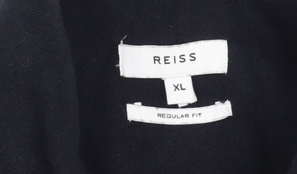 Reiss Men's Navy Blue Regular Fit Cotton Button-Up Shirt XL