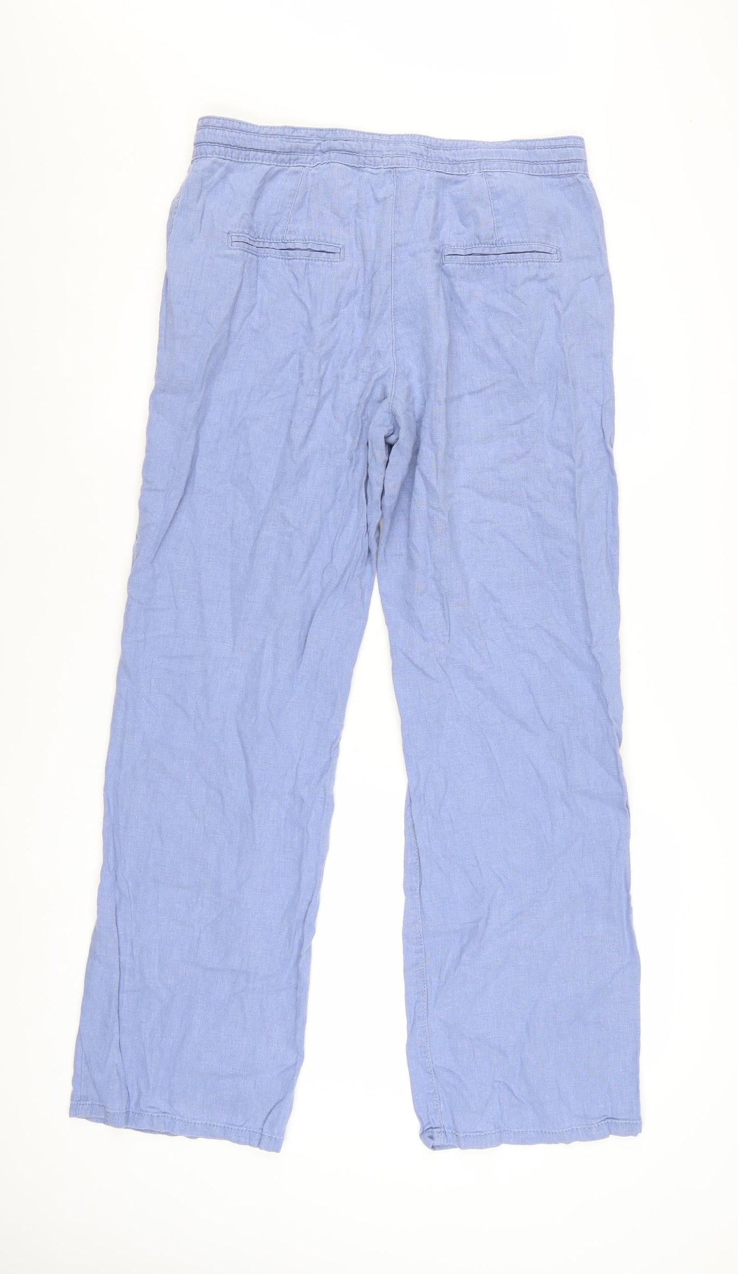 Next Women Blue Linen Blend Chino Trousers Size 10 Regular