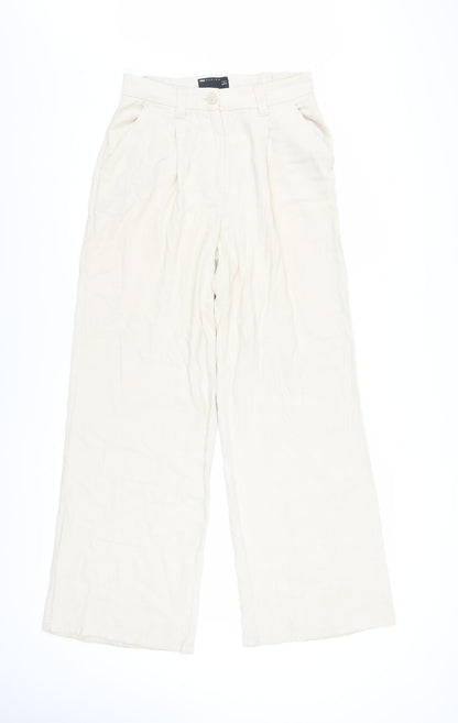 ASOS Women Beige Wide-Leg High Rise Pleated Trousers Size 6