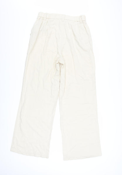 ASOS Women Beige Wide-Leg High Rise Pleated Trousers Size 6