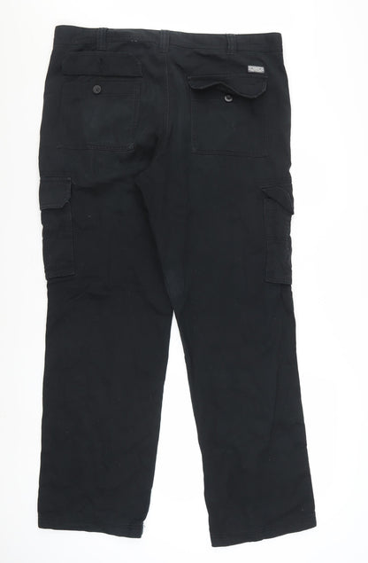 Easy Essential Men's Black Cargo Trousers Size L 38x32 Cotton
