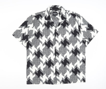 Malibu Beach Club Men's Black Geometric Short Sleeve Button-Up Shirt L