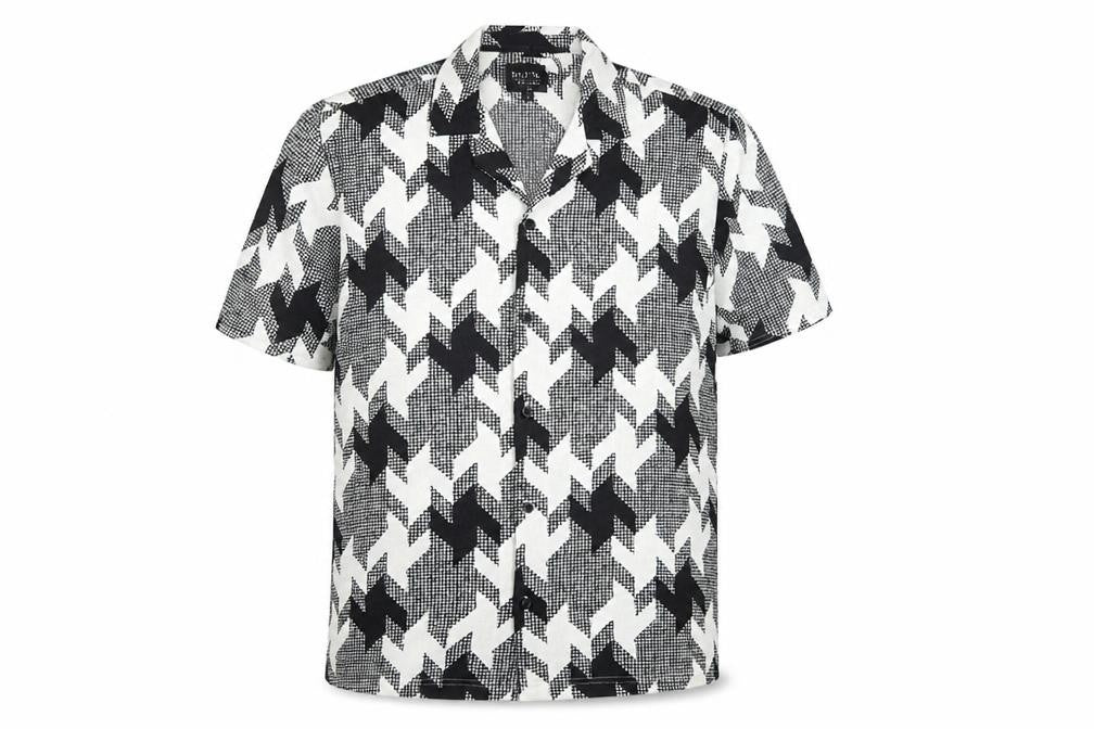 Malibu Beach Club Men's Black Geometric Short Sleeve Button-Up Shirt L