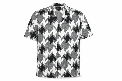 Malibu Beach Club Men's Black Geometric Short Sleeve Button-Up Shirt L