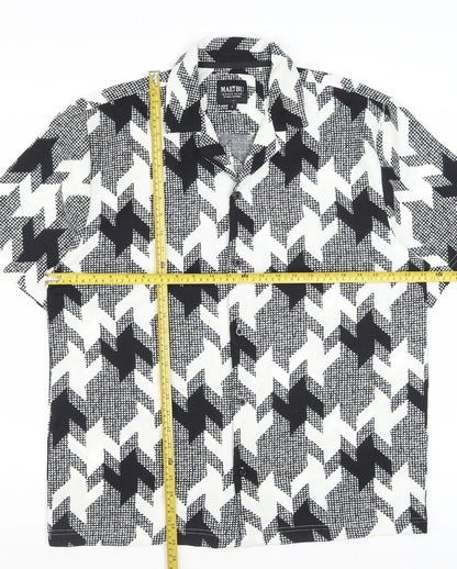 Malibu Beach Club Men's Black Geometric Short Sleeve Button-Up Shirt L