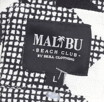 Malibu Beach Club Men's Black Geometric Short Sleeve Button-Up Shirt L