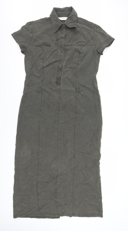 Next Women’s Green Shirt Dress Size 12 Short Sleeve Midi Work Casual