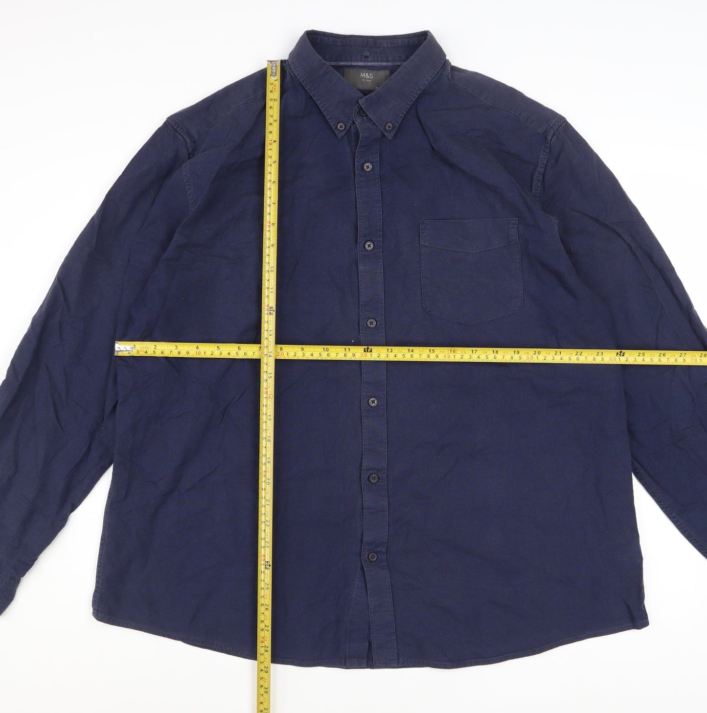 Marks and Spencer Men’s Blue 2XL Button-Down Cotton Casual Shirt