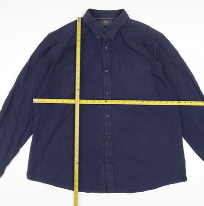 Marks and Spencer Men’s Blue 2XL Button-Down Cotton Casual Shirt
