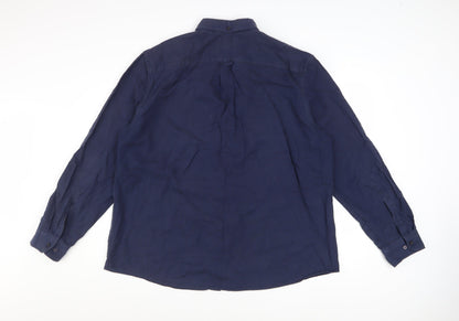 Marks and Spencer Men’s Blue 2XL Button-Down Cotton Casual Shirt