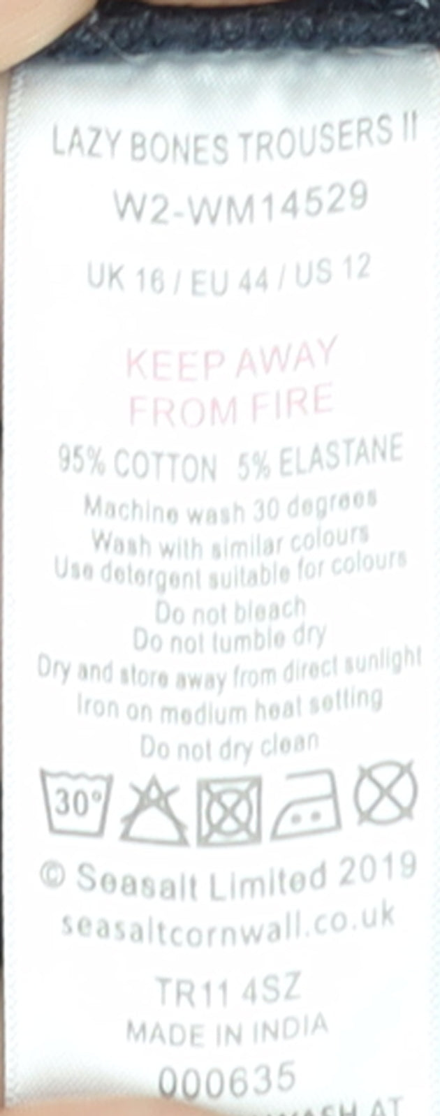 Seasalt Cornwall Women's Navy Cotton Stretch Lazy Bones Trousers UK 16
