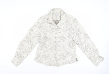 Coldwater Creek Womens Beige Petite S Jacquard Button Blouse