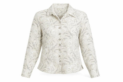 Coldwater Creek Womens Beige Petite S Jacquard Button Blouse