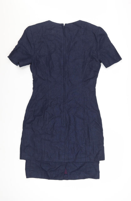 Santa Fe Women Blue Linen Shift Dress Short Sleeve Size 8