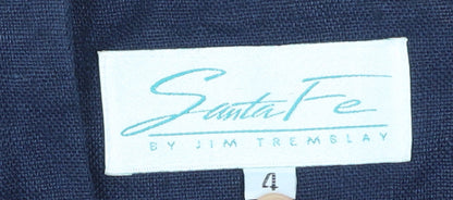 Santa Fe Women Blue Linen Shift Dress Short Sleeve Size 8