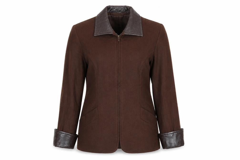 RZR Weatherwise Women Brown 6 Faux Leather Collar Mid-Length Jacket