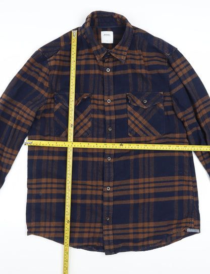 Burton Menswear London Men's Blue Brown Checked Flannel Shirt L