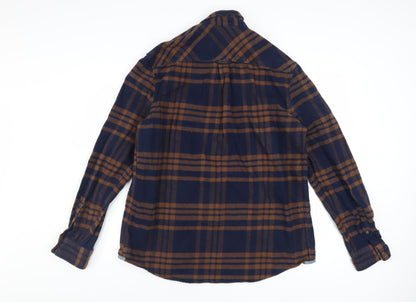 Burton Menswear London Men's Blue Brown Checked Flannel Shirt L