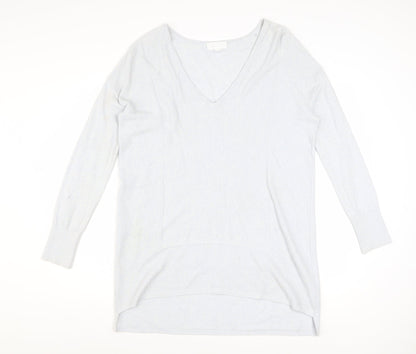 The White Company Women’s Grey V-Neck Long Sleeve Tunic Jumper Size 12