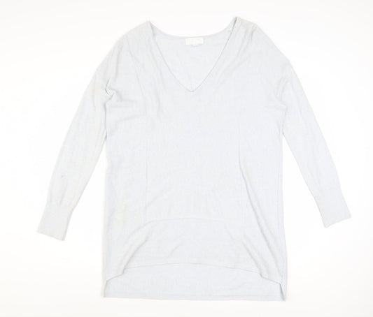 The White Company Women’s Grey V-Neck Long Sleeve Tunic Jumper Size 12