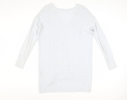 The White Company Women’s Grey V-Neck Long Sleeve Tunic Jumper Size 12