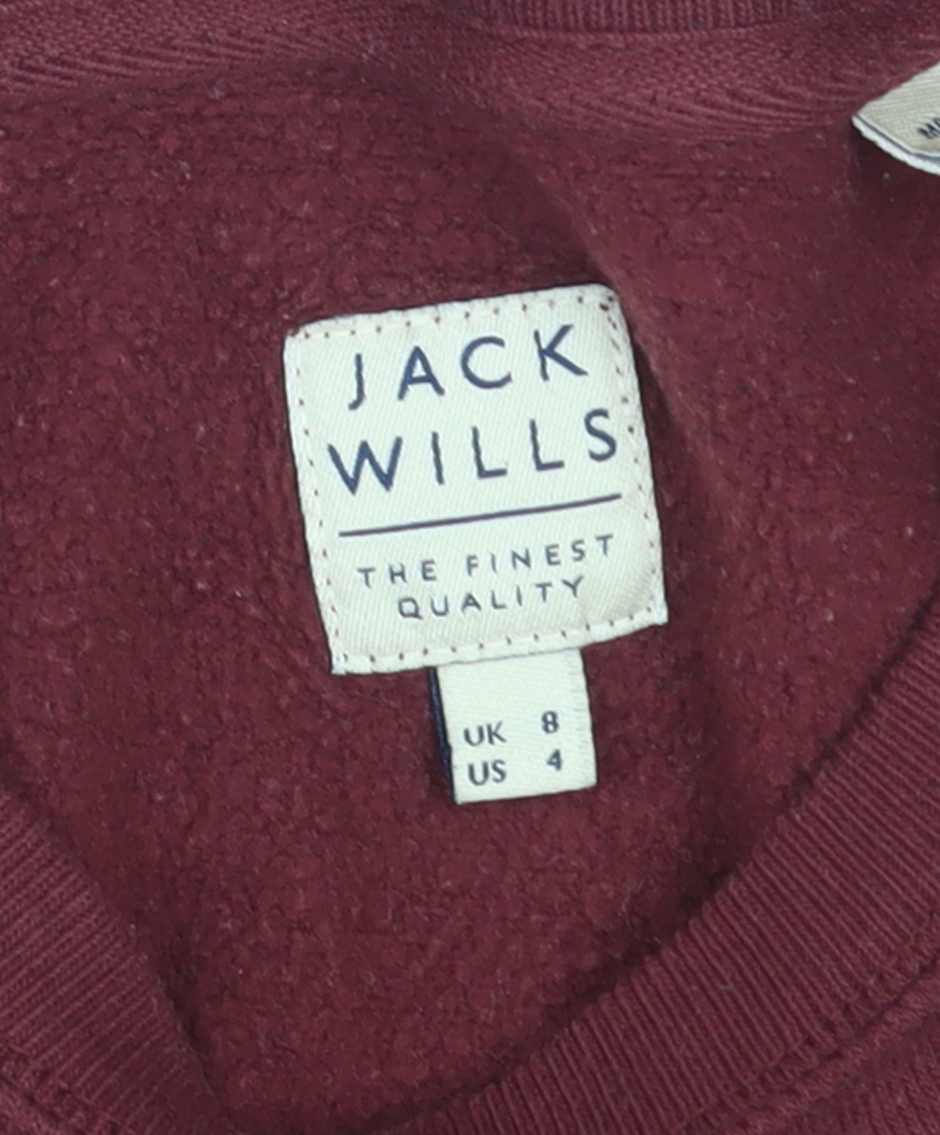 Jack Wills Womens Burgundy Crew Neck Sweatshirt Size UK 8 Cotton Blend