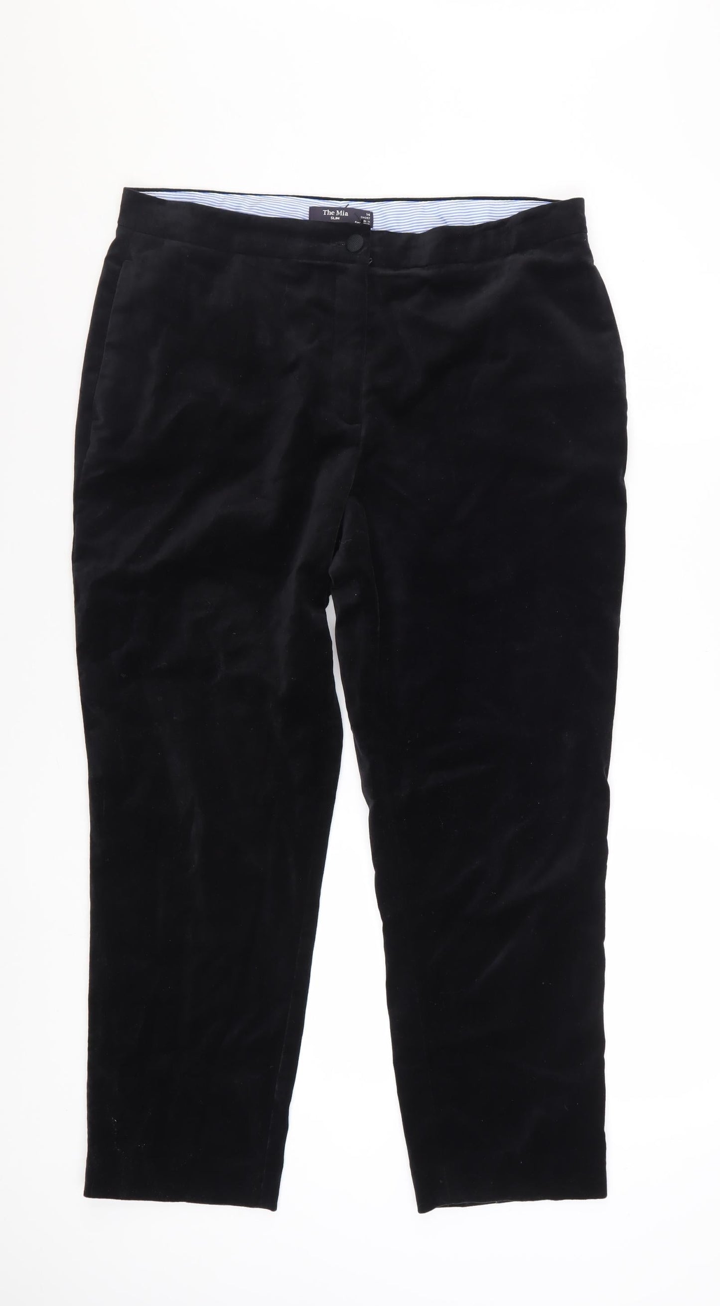 Marks and Spencer Women’s Black Cotton Velvet Stretch Trousers Size 14 Short
