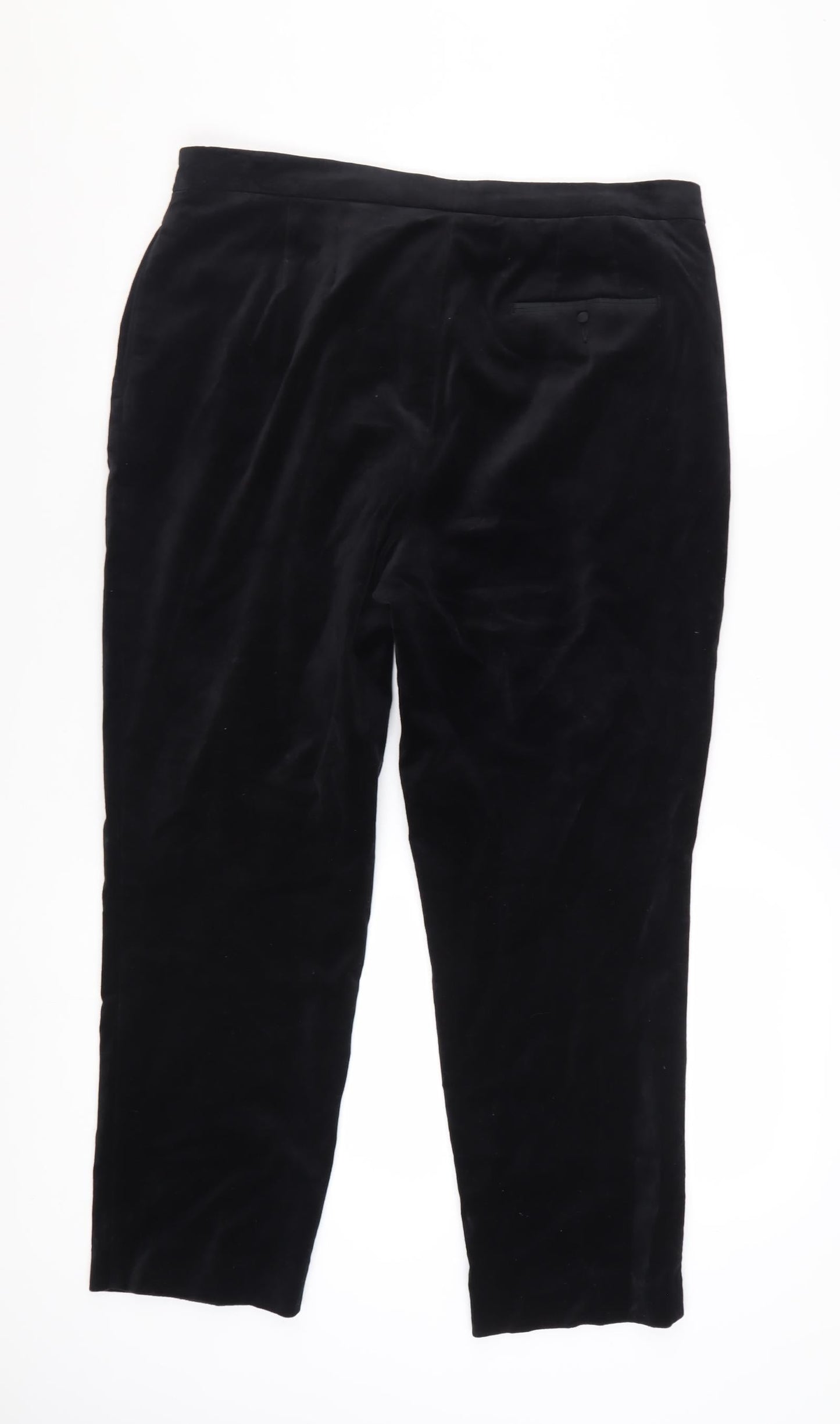 Marks and Spencer Women’s Black Cotton Velvet Stretch Trousers Size 14 Short