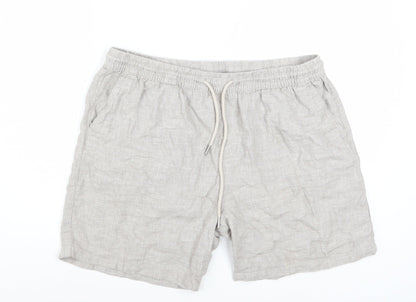 Next Men's Beige Linen Cotton Chino Shorts L Casual Drawstring