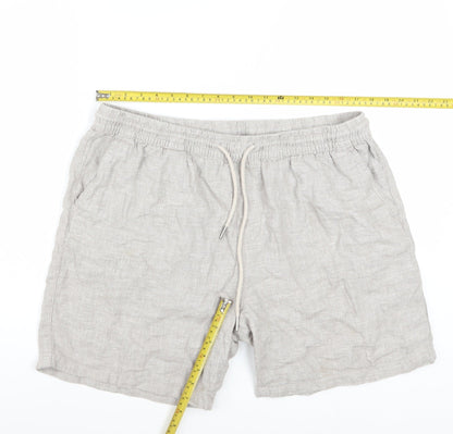 Next Men's Beige Linen Cotton Chino Shorts L Casual Drawstring