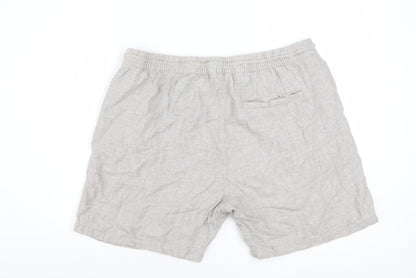 Next Men's Beige Linen Cotton Chino Shorts L Casual Drawstring