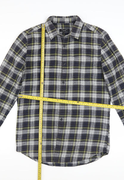 New Look Men Blue Plaid Flannel Long Sleeve Button-Up Shirt S