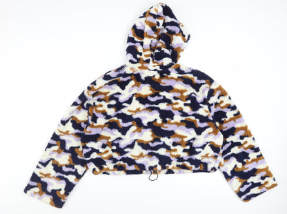 Monki Womens Multicoloured Camouflage Fleece Pullover Hoodie L