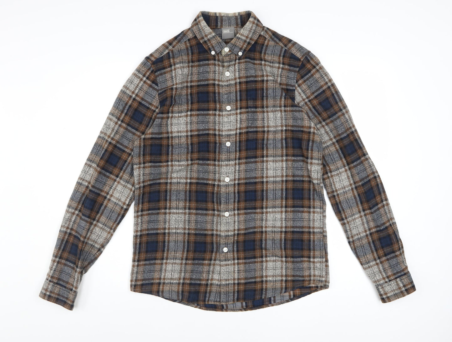 ASOS Men's Brown Check Flannel Long Sleeve Button-Up Shirt Size S