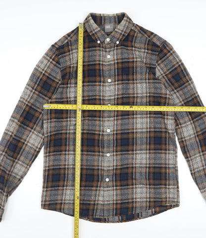 ASOS Men's Brown Check Flannel Long Sleeve Button-Up Shirt Size S
