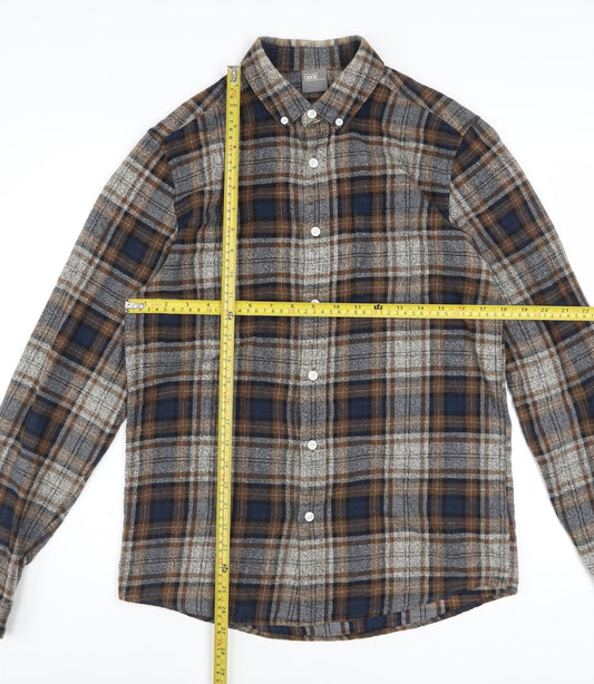 ASOS Men's Brown Check Flannel Long Sleeve Button-Up Shirt Size S