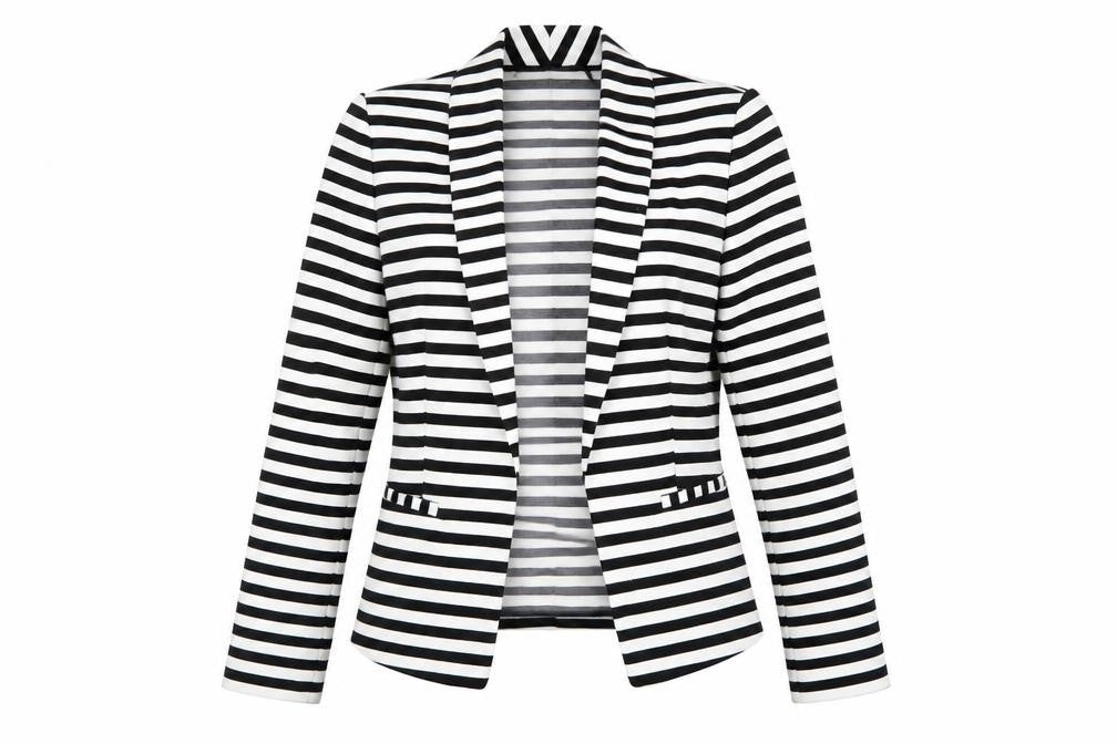 Marks and Spencer Women Black White Striped Blazer UK 14 Classic Fit