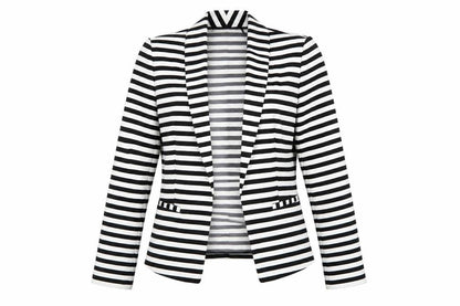Marks and Spencer Women Black White Striped Blazer UK 14 Classic Fit